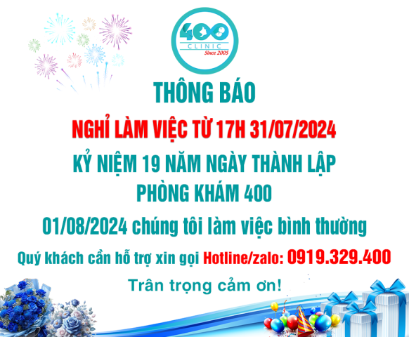 Thông báo lịch nghỉ kỉ niệm 19 năm thành lập Phòng khám 400